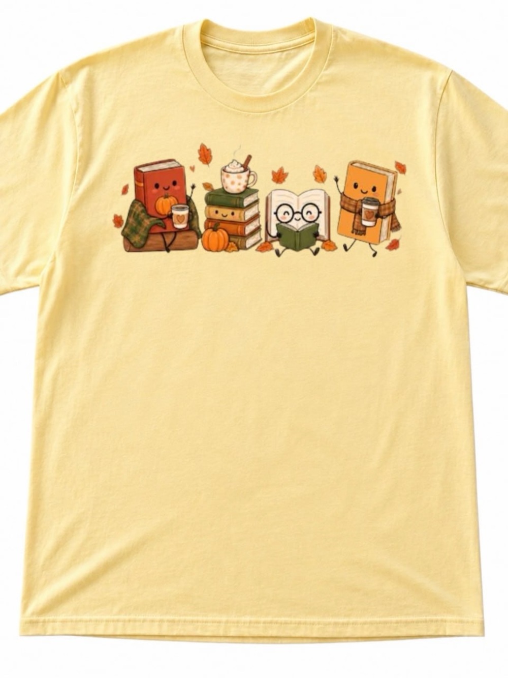Pale Yellow Autumn Book Friends Graphic Tee